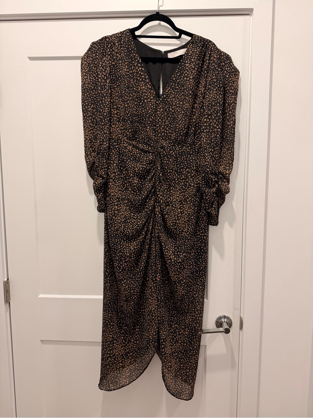 Astr Brown and Black Ditsy Ruched Midi Dress